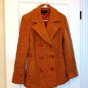 Orange tweed pea coat.